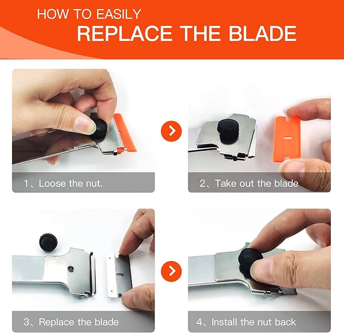 DEKEones Razor Blade Scraper, Long Handled Scraper Tool with 10 Extra Replacement Blades, Razor Scraper Remover for Cleaning Sticker, Paint, Caulk from Window, Car, Glass, Windshield, Stove