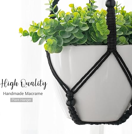 Mkono 3 Pack Macrame Plant Hangers Indoor Different Size Hanging Planter Basket Flower Pot Holder with Beads No Tassels 35"29"23", Medium, Black