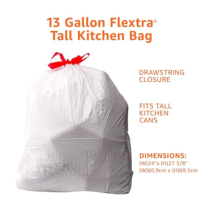 Basics Flextra Tall Kitchen Drawstring Trash Bags, Fresh Scent, 13 Gallon, 120 Count