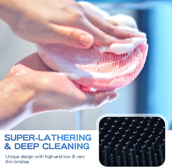 Manmihealth Soft Silicone Face Scrubber Exfoliator with Deep-Cleaning Silicone Shower Brush Body Scrubber Set(2 PCS), Super-Lathering, Gentle-Exfoliating and Massaging (Black2)