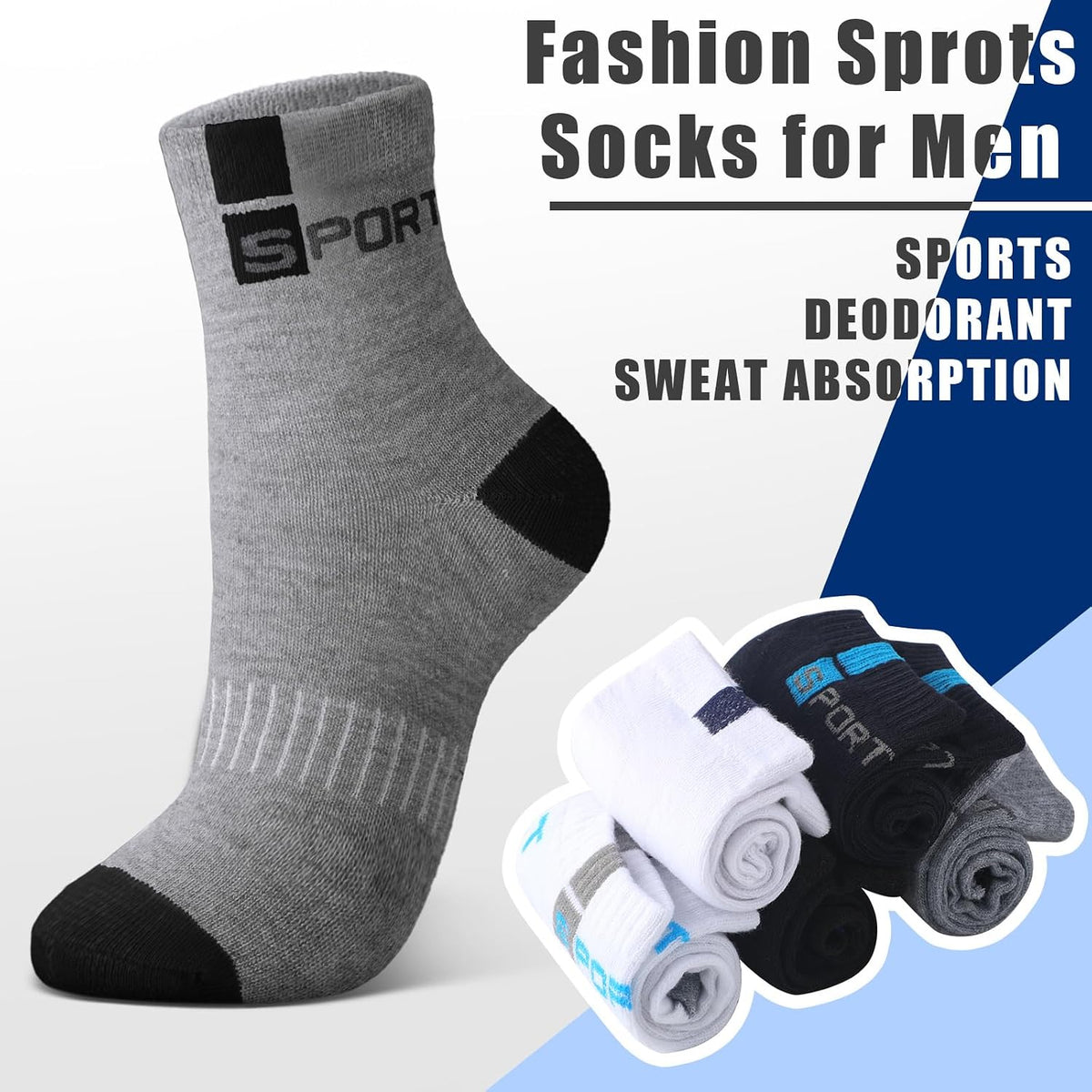 Bencailor 15 Pairs Mens Crew Socks Breathable Athletic Lightweight Sport Comfort Socks for Men