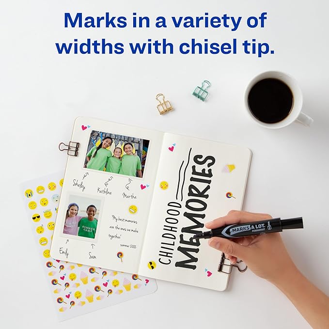 Marks-A-Lot Avery Regular Desk-Style Size Chisel Tip, 12 Black Permanent Markers are perfect for signs and posters (07888)