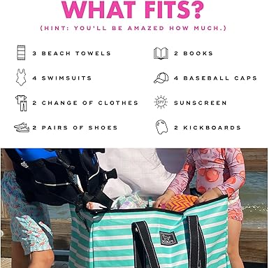 SCOUT 3 Girls' Extra Large Sandproof Utility Tote - Zipper Closure Beach, Pool Travel Bag