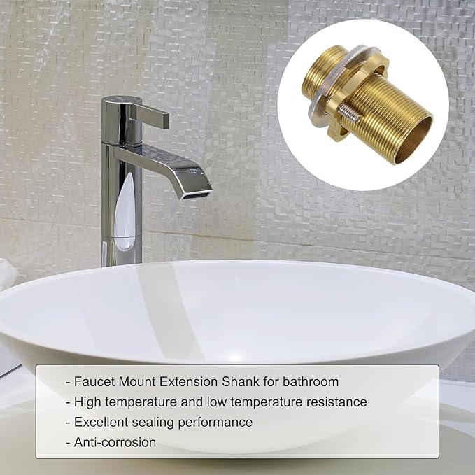 uxcell Faucet Mount Extension Shank 2.4"x 1.25" Brass Pipe Faucet Extension Nipple Locknut Kit Extension Threaded Lengthen Fixed High Foot with Nut and Gasket Faucet Fittings