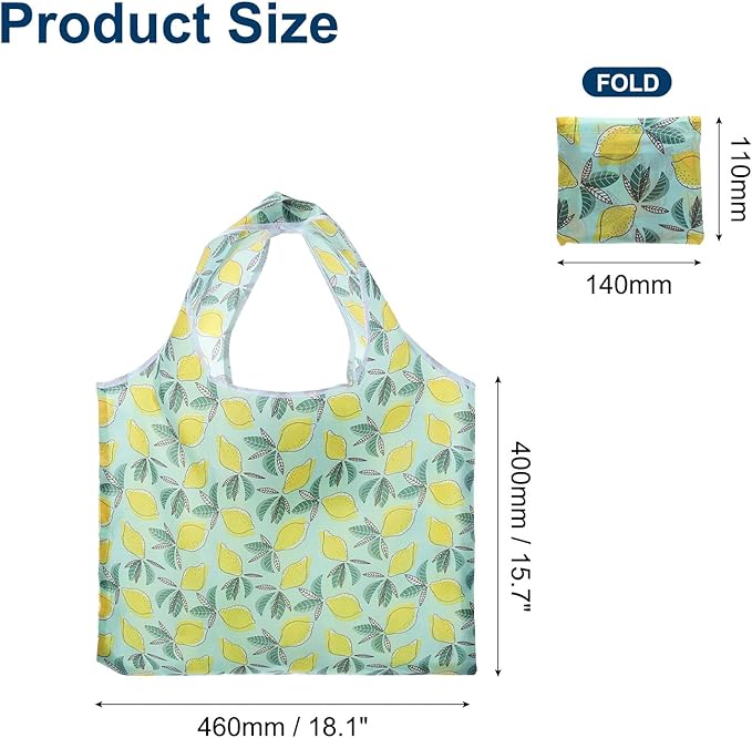 uxcell Reusable Grocery Bags, Printed Washable Shopping Totes with Handles, Foldable Cloth Grocery Bag for Shopping, Camping