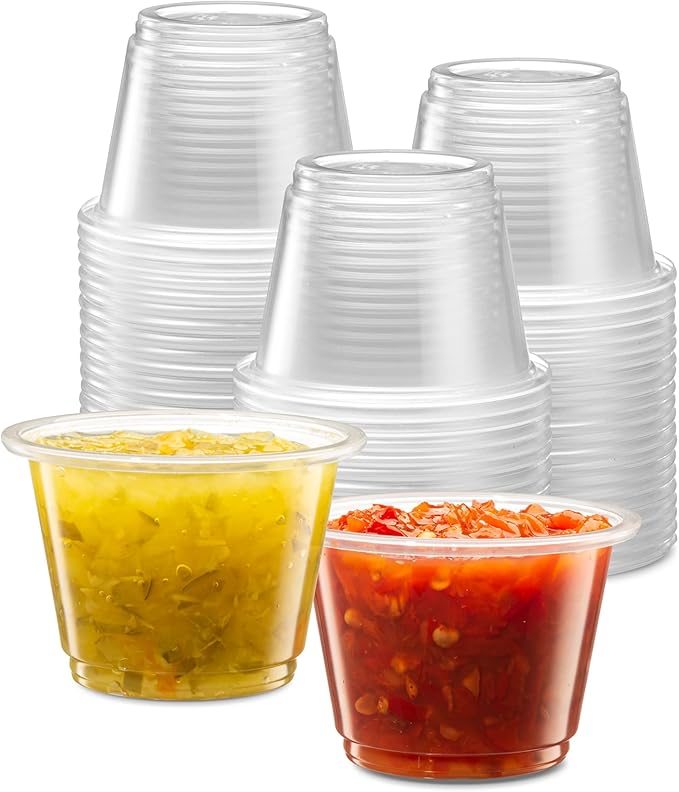 200 2.5 oz, Cups Clear Disposable Plastic Portion Cups No Lids, Small Mini Containers for Portion Control, Jello Shots, Meal Prep, Sauce Cups, Slime, Crafts, Disposable Souffle Cups
