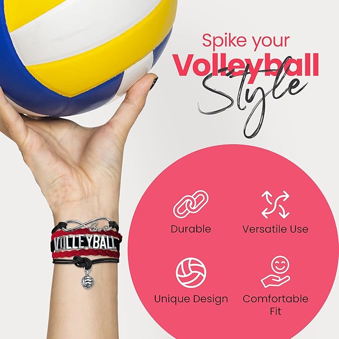 Volleyball Bracelets For Girls- Ideal Volleyball Gifts & Souvenirs. Adjustable Charm Bracelet with Moveable Letters, Infinity Symbol & Silver Volleyball Charm. Fashionable Bracelets by SportyBella.