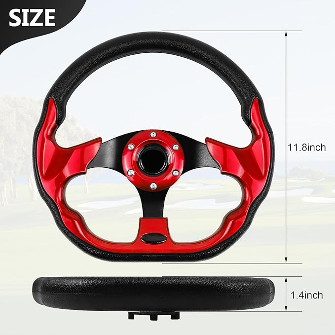LOSCHEN Golf Cart Steering Wheel Universal Design Fit for Club Car Ds and Precedent EZGO RXV & TXT, Fit for Yamaha Golf Cart Steering Wheel-Red