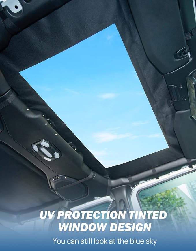 JOYTUTUS Sun Shade Top Compatible with Wrangler JLU 4 Door 2018-2023, Waterproof Canvas Roof Top Cover Wrangler JL Sunshade Blocks Rain, UV, Wind, Noise