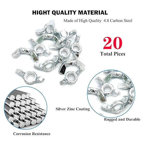 20 PCS 3/8-16 Inch Wingnuts, Quality Carbon Steel Wing Nuts Zinc Plated Fasteners Parts Butterfly Nut, Hand Twist Tighten Hardware Nuts Butterfly Wing-Nut 3/8-16” Assorted Kit