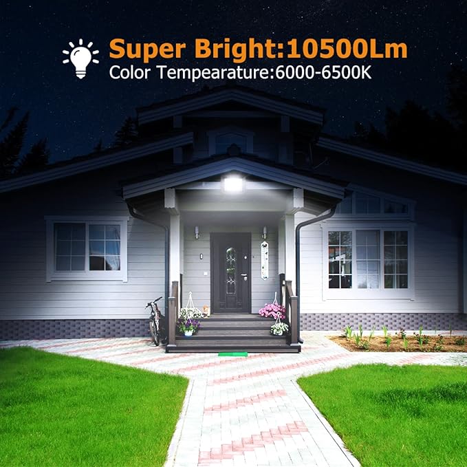150W LED Floodlights for Outdoor, 6500K Cold White LED Security Lights IP66 Waterproof Exterior Flood Lighting, 10500Lm Garden LED Wall Light for Yard Patio Parking Lot Street Porch