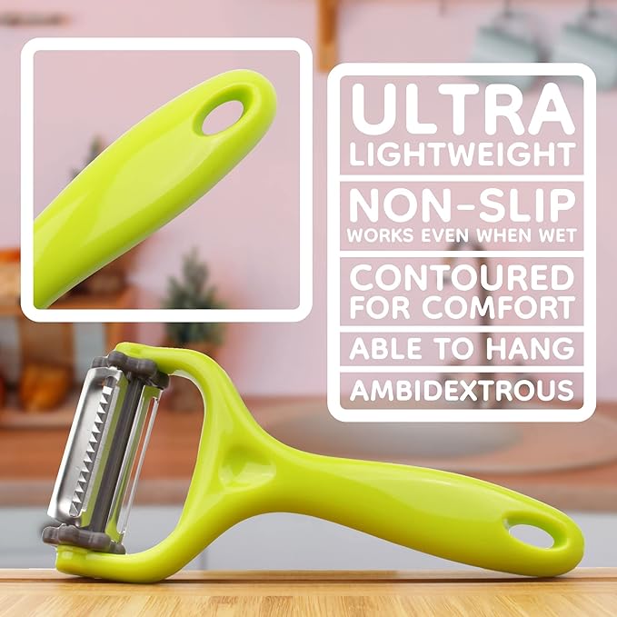 Y Shape 3-in-1 Serrated, Straight, Julienne Swiveled Multi-Blade Peeler - Green - 1 Peeler