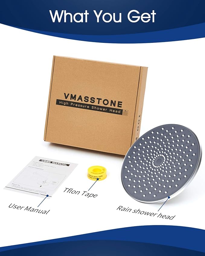 Large Shower Head VMASSTONE 9In High Pressure Showerhead - Tool Free Installation- with Large Spray Surfaces and 200 Nozzles for Delicate and Unstimulate Shower Experience (EM-001 ChromeDark Grey)