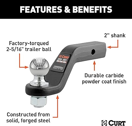 CURT 45332 Trailer Hitch Mount with 2-5/16-Inch Ball & Pin, Fits 2-Inch Receiver, 15,000 lbs, 4-Inch Drop