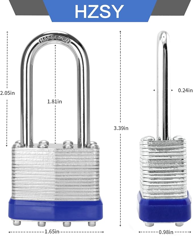 Padlocks Keyed Alike, Pack of 2, Laminated Steel Keyed Lock (1-9/16", 40mm), Padlocks with Same Key, Long Shackle, for Toolbox, Locker & StorageUnit or More