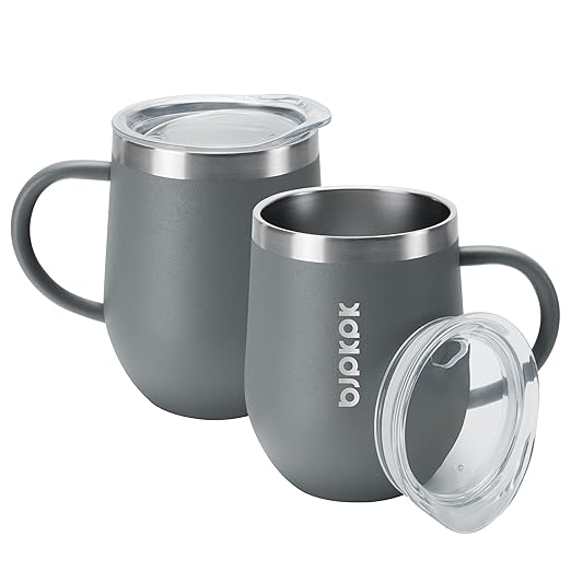 BJPKPK 2 pcs Insulated Coffee Mug, 12 oz Stainless Steel Insulated Coffee Tumbler with Lid for Hot Drinks Cold Drinks-Gray