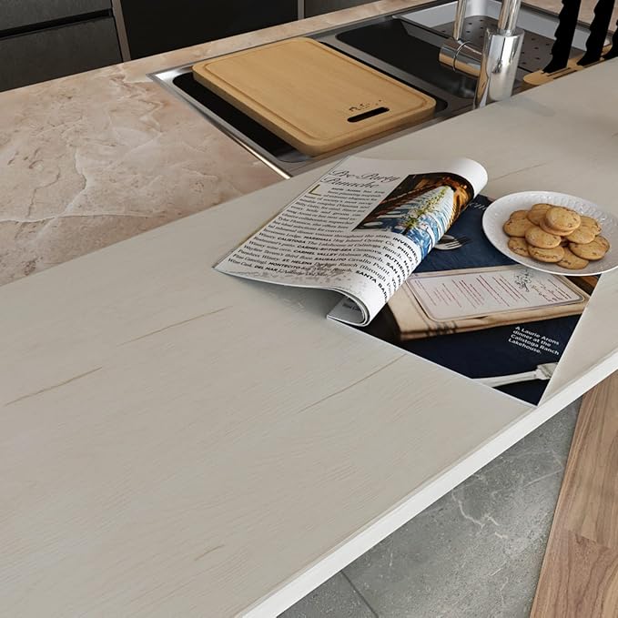 White Wood Grain Wallpaper, Peel and Stick Beige Faux Wood Texture Contact Paper 16"o118" Self Adhesive Modern Waterproof Removable Thick Vinyl Wrap for Countertops, Table, Drawer, Cabinet