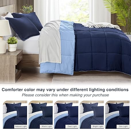 satisomnia Full Size Comforter Set, Navy Blue Bedding Comforters Full Size, 3 Pieces Down Alternative Bed Comforter Lightweight, Soft Quilted Bed Set Breathable, Reversible All Season Bedding Sets