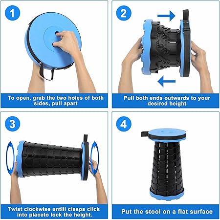 Foldable Telescoping Stool Portable, Retractable Stool for Adults, Upgraded Collapsible Folding Seats with Load Capacity 550lbs, Camping Stools for Adults