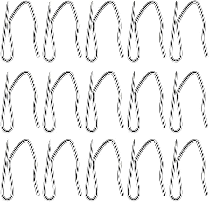 58 Pcs Metal Curtain Hooks, Nydotd Silver Rustproof Stainless Steel Plated Nickel Hooks Heavy-Duty Offset Pin-On Drapery Hooks for Window Curtain, Door Curtain and Shower Curtain(1.2" x 1")