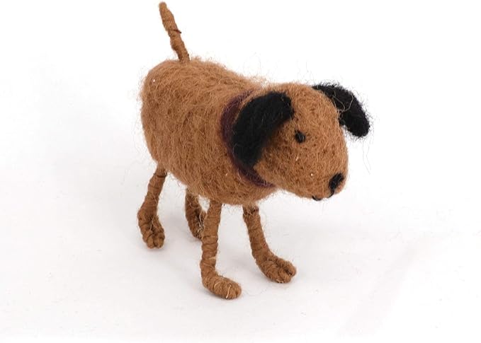 B & D Needle Felt Animal, Needle Wool Domestic Fowl Ornament,White Rooster, Horse, Sheep, Pink Pig, Cow, and Dog, Set of 6 Pieces