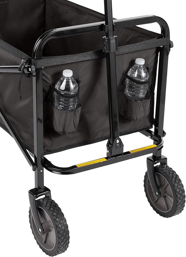 Basics Collapsible Folding Outdoor Utility Wagon for Sports, Garden, Camping, and Shopping, Heavy Duty, Large Capacity, Black