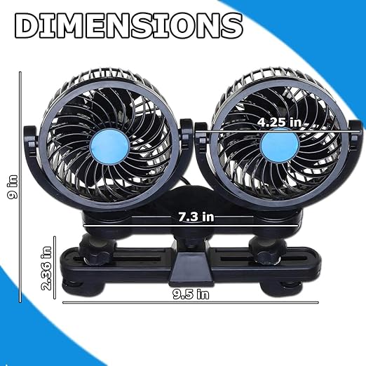 VaygWay 12v Car Cooling Fan Ai 1 Pack 360 Degree Rotatable Car Fan Ai Electric 2 Speed Dual Head Ai Cigarette Lighter Travel Camping Fan Ai Universal Car Truck RV SUV G (1)