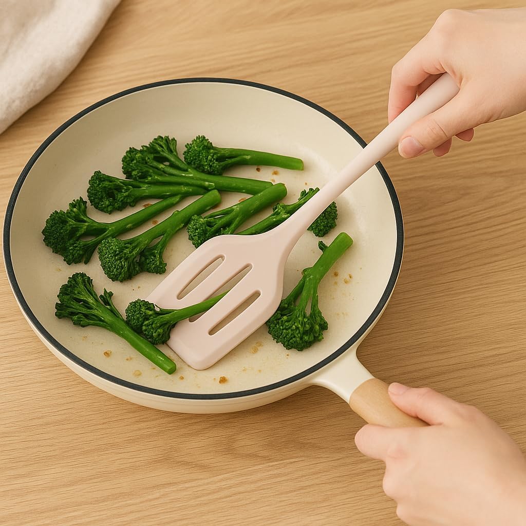 Nonstick Silicone Cooking Spatula, Heat Resistant Stir Fry Turner, One-Piece Food Grade Spatula for Kitchen Use (Taupe-light brown)