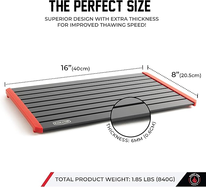 BLAZIN' THAW Defrosting Tray for Frozen Meat 16" Family-Size Aluminium Plate for Thawing Frozen Food Natural Thawing Process No Microwaves, No ColdWarm Water Required