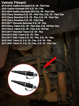 84176675 Pair Rear Air Shock Strut Absorber Fits for Cadillac Escalade ESV Chevy Suburban Tahoe GMC Yukon XL 5.3L 6.2L V8 2015 2016 2017 2018 2019 2020 2021 23151122 23267007 23290661, Pack of 2
