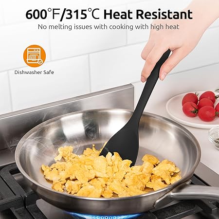 600oF Heat Resistat Spatula Spoon: U-Taste Flexible Silicone Cooking Scoop Spoonula, Serving Mixing Scraping Food in Non-Stick Pan Cookware, Seamless Multifunctional Kitchen Utensil (Black)