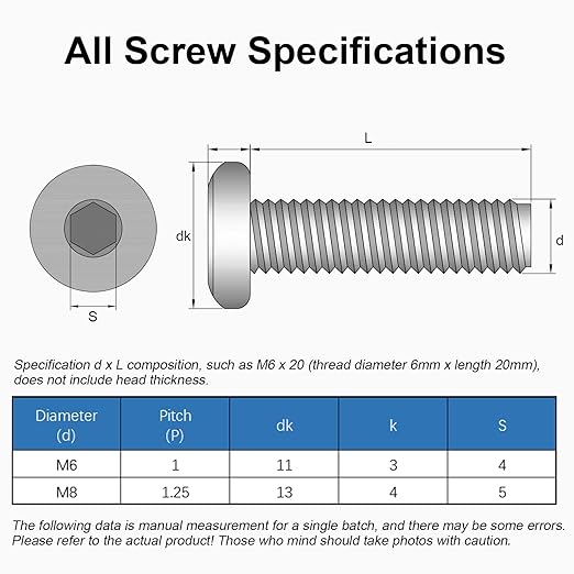 MroMax 15Pcs M8 x 55mm Hex Socket Flat Head Screws, Colorful Zinc Plated Carbon Steel, Fully Threaded, Hex Drive, Socket Cap Furniture Bolts Fastener for Crib, Bed Frame, Chair and Cabinet