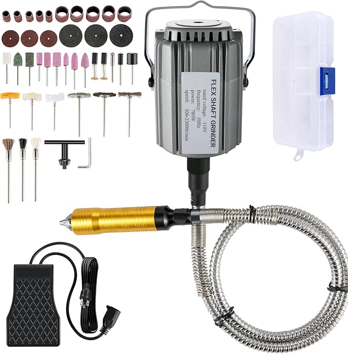 VEVOR Flex Shaft Grinder 780W Rotary Tool 500-23000RPM Rotary Carver with 14" 3-Jaw Chuck Stepless Speed Foot Pedal Hanging Grinding Machine 131PCS Accessories for Jewelry Polishing Grinding DIY