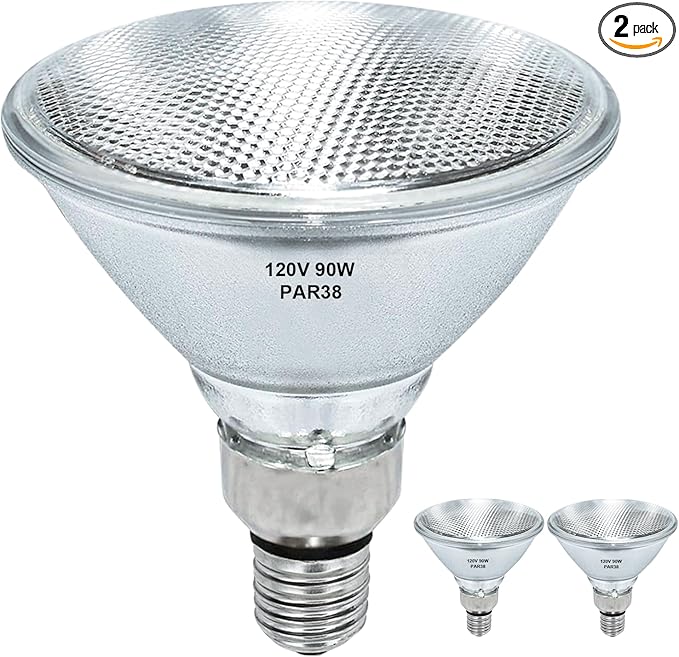PAR38 Halogen Flood Light Bulbs 2 Pcs, 90W Equivalent, 120V, E26 Base, 2700K Warm White Light for Indoor and Outdoor
