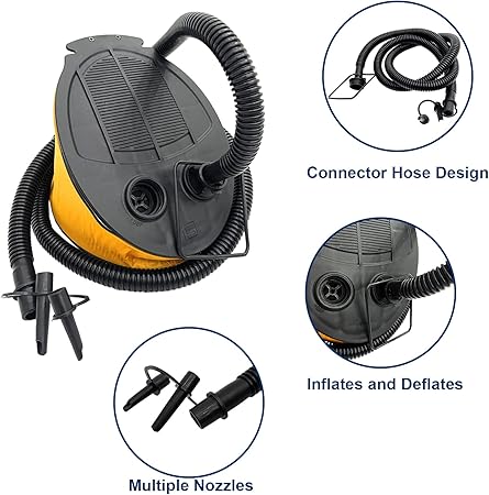 Foot Pump, Air Pump for Inflatable Ottoman, Bed, Air Mattress, Float and Ball, Yellow Black