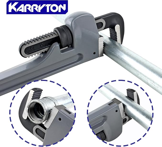 18 Inch Aluminum Pipe Wrench, 3-14"83mm Adjustable Cr-Mo Jaw Opening Heavy Duty Aluminum Straight Handle Plumbing Wrenches, Perfect Plumbers Tool Exceed GGG Standard