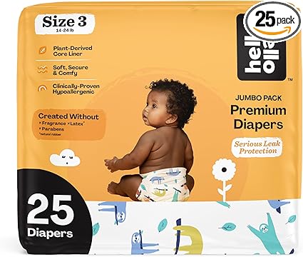Hello Bello Premium Baby Diapers Size 3, 25 Count of Disposable, Extra-Absorbent, Hypoallergenic Baby Diapers with Snug and Comfort Fit, Sleepy Sloth