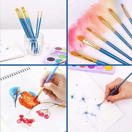 Acrylic Paint Brush Set, 1 Packs 10 pcs Watercolor Brushes Painting Brush Nylon Hair Brushes for All Purpose Oil Watercolor Painting Artist Professional Kits.