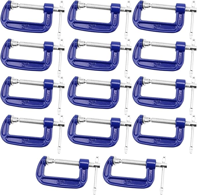 NINGWAAN 14 Pack 2 Inch C Clamp, Cast Iron C Clamps with Sliding T-Bar, Mini G Clamps for Woodworking, Welding and Building, 2 Inch Jaw Opening, 1-316 Inch Throat Depth, Blue