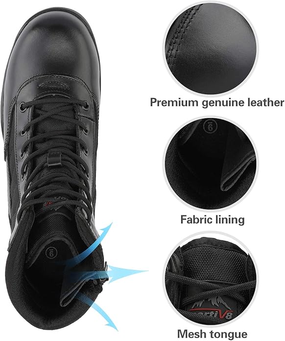 NORTIV 8 Men's Military Tactical Work Boots Side Zipper Leather Motorcycle Combat Boots Trooper(6-8 Inches)
