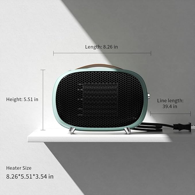 Portable Electric Space Heater 800W400WNatural Wind, PTC Fast Heating Small Space Heater with Tip-over and Overheat Protection for Bedroom, Office, Room, Desk and Indoor Use (Green)