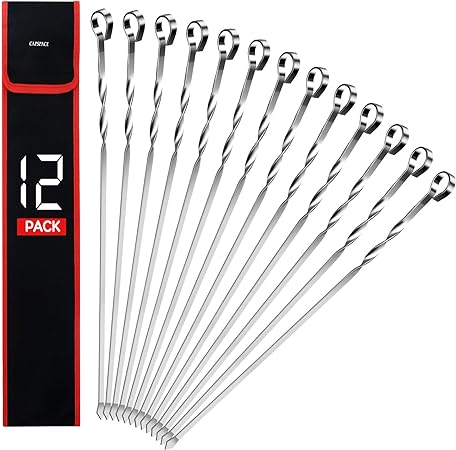 Stainless Steel BBQ Skewers - 12 Inch, 12 Pack for Kabobs, Grill Stick Set for Meat, Chicken, Shrimp, Fruit, Vegetables
