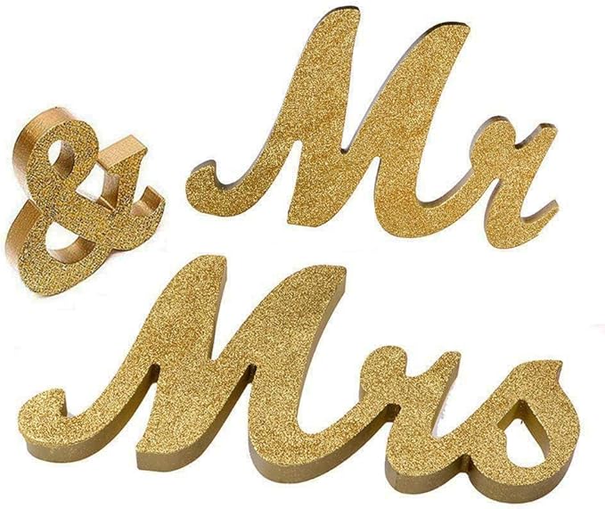 Wedding Decorations,Gold Mr and Mrs Signs Wedding Sweetheart Table Decorations, Wooden Freestanding Letters Wedding Shower Gift