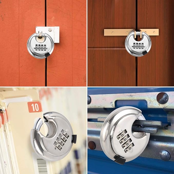 Rohuis Round Combination Lock, Uncuttable Combination Disc Padlock, 3/8 Inch Shackle Outdoor Combo Lock Discus Pad Lock for Storage Unit, Garages, Fences (1 Pack)