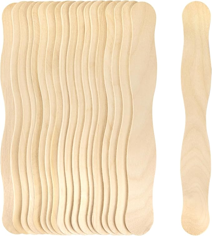 WISYOK 8 inch Craft Sticks, 20 Pack Wood Wavy Sticks, Fan Handles, Large Popsicle Sticks for Crafts, Wedding Programs, DIY Crafting, Painting Mixing
