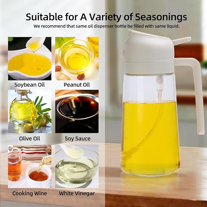 Aovdy Oil Sprayer for Cooking 16oz,2 in 1 Olive Oil Dispenser and Oil Sprayer - 470ml olive bottle spray and pour - olive glass oil dispenser for kitchen Cooking Salad BBQ (White)