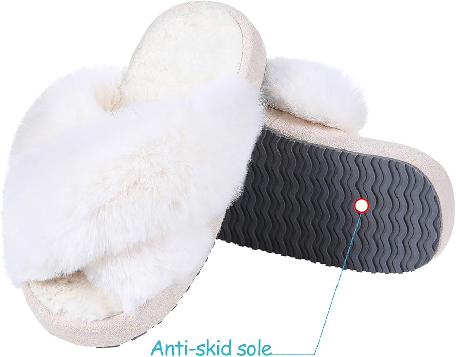 Girl's Soft Plush Lightweight House Slippers Non Slip Cross Band Slip on Open Toe Cozy Indoor Outdoor Slippers