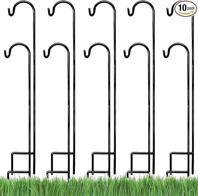 Ashman Shepherds Hook 10 Pack Black, 35 Inches Tall, Made of Premium Metal for Hanging Solar Light, Bird Feeders, Mason Jars, Garden Stake and Wedding Decor.