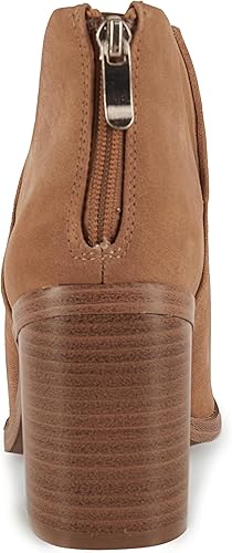 Kathemoi Womens Slip on Ankle Boots V Cutout Pointed Toe Chunky Stacked Mid Heel Booties