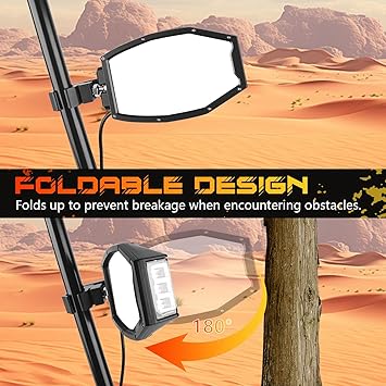 UTV LED Side Mirrors with Lights Aluminum Fits 1.75"-2 Inch Roll Bar Cage, Side Rear View Mirrors with LED Spot Light Compatible with UTV ATV Can am Maverick X3 Polaris RZR XP 1000 Yamaha